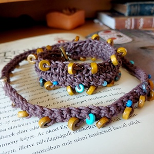 Navi Hunter kék-barna kagylós szett, nyaklánc és karkötő, Ékszer, Ékszerszett, Gyöngyfűzés, gyöngyhímzés, Csomózás, MESKA