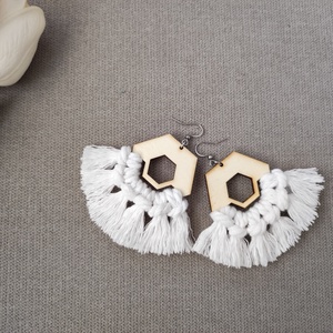 Hatszög makramé fülbevaló, Ékszer, Fülbevaló, Lógó fülbevaló, Csomózás, MESKA