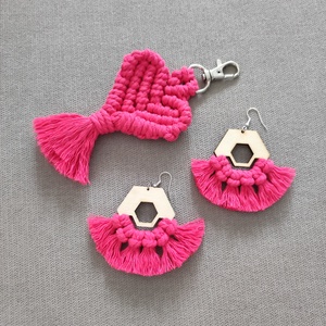 Pink fülbevaló, Ékszer, Fülbevaló, Lógó fülbevaló, Csomózás, MESKA
