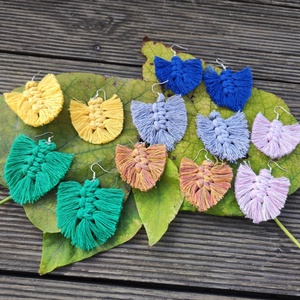 Makramé levél fülbevaló - ékszer - fülbevaló - lógó fülbevaló - Meska.hu