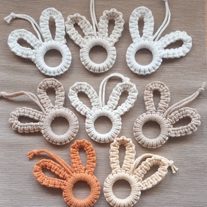 Makramé húsvéti nyuszifül dísz - ünnepi díszek, dekorációk - húsvéti díszek és dekorációk - húsvéti tojásfadíszek - Meska.hu