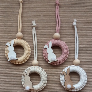 Makramé húsvéti karika - ünnepi díszek, dekorációk - húsvéti díszek és dekorációk - húsvéti tojásfadíszek - Meska.hu