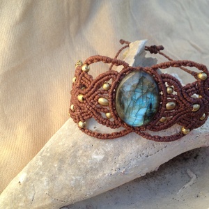 Barna Labradorit köves makramé karkötő - tribal - ékszer - karkötő - fonott karkötő - Meska.hu