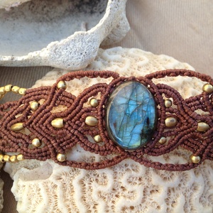 Barna Labradorit köves makramé karkötő - tribal, Ékszer, Karkötő, Fonott karkötő, Ékszerkészítés, Csomózás, MESKA