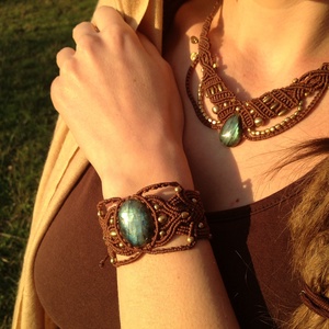 Barna Labradorit köves makramé karkötő - tribal - ékszer - karkötő - fonott karkötő - Meska.hu