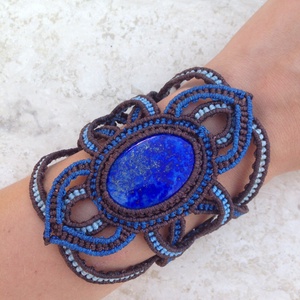 Lapisz lazuli kelta mintás makramé karkötő, Ékszer, Karkötő, Fonott karkötő, Ékszerkészítés, MESKA