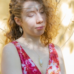 Labradorit köves mikromakramé fejdisz / rövid nyaklánc. Csomózott nyakék. Hastánc ékszer. Szakrális tánc homlokdísz - ékszer - lábdísz és testékszer - piercing, fejdísz - Meska.hu