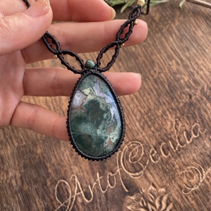 Moha akhát makramé nyaklánc réz gyöngyökkel. Kék fényü leveles labradorit nyakék. Egyedi tündérnyakék. - ékszer - nyaklánc - y nyaklánc - Meska.hu