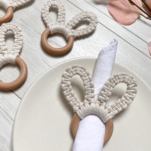 Makramé húsvéti nyuszifül szalvétagyűrű/dekoráció (4 db) - otthon & életmód - konyhafelszerelés, tálalás - tálalás - szalvétatartó, szalvétagyűrű - Meska.hu