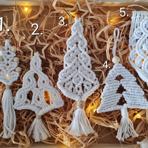 Makramé fahéjas, csillagos karácsonyfa díszek, Karácsony, Karácsonyi lakásdekoráció, Karácsonyfadíszek, Csomózás, MESKA