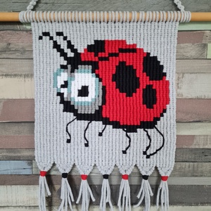 Pixel makramé katicás kép, Otthon & Életmód, Dekoráció, Fali és függő dekoráció, Falra akasztható dekor, Csomózás, MESKA