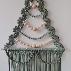 Makramé karácsonyfa fénnyel - karácsony - karácsonyi lakásdekoráció - karácsonyi fénydekoráció - Meska.hu