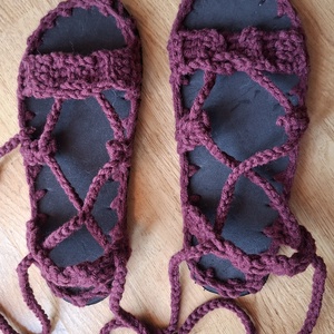 Horgolt barefoot szandál épített talppal, fűzős - ruha & divat - cipő & papucs - cipő, szandál - Meska.hu