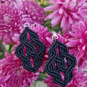 Kelta mintás fekete fülbevaló , Ékszer, Fülbevaló, Lógó fülbevaló, Csomózás, MESKA