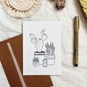 Kaktusz család képeslap, A6 méretű print, borítékkal, Otthon & Lakás, Papír írószer, Képeslap & Levélpapír, Fotó, grafika, rajz, illusztráció, MESKA