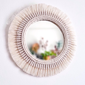 Modern makramé mandala tükör - Natúr fehér színű pamut fonalból készült falidísz - Meska.hu