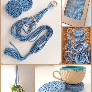 Makramé DIY box- virágtartó és 2 db poháralátét  - diy (csináld magad) - egységcsomag - Meska.hu