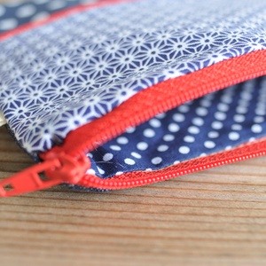 Kék-fehér pöttyös textil pénztárca, kék-fehér mintás kis kozmetikai táska, aprópénztartó, cipzáros neszesszer,  - táska & tok - pénztárca & más tok - aprópénztartó - Meska.hu