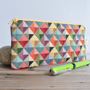 Geometrikus mintás szövet tolltartó, sárga mintás textil neszesszer, telefontok - táska & tok - neszesszer - Meska.hu