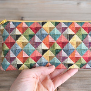 Geometrikus mintás szövet tolltartó, sárga mintás textil neszesszer, telefontok - táska & tok - neszesszer - Meska.hu