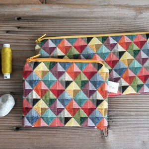 Geometrikus mintás szövet tolltartó, sárga mintás textil neszesszer, telefontok - táska & tok - neszesszer - Meska.hu