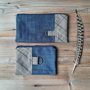 Farmer és szövet textil tolltartó, minimál cipzáros neszesszer, telefontok újrahasznosított farmerból - táska & tok - neszesszer - Meska.hu