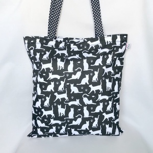 Macsek Fehér Cicás Fekete Szatyor - táska & tok - bevásárlás & shopper táska - shopper, textiltáska, szatyor - Meska.hu