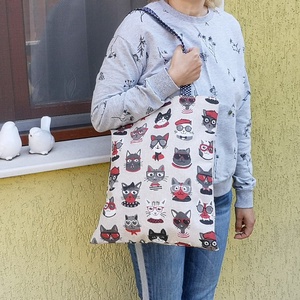 Szemüveges Cicás Szatyor - táska & tok - bevásárlás & shopper táska - shopper, textiltáska, szatyor - Meska.hu