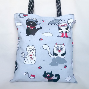 Gömböc Cicás Szatyor Szürke - táska & tok - bevásárlás & shopper táska - shopper, textiltáska, szatyor - Meska.hu