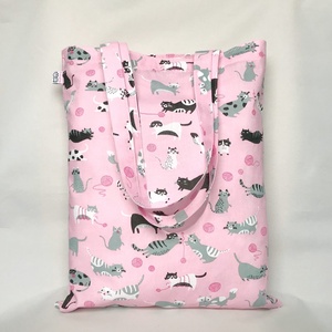 Gombolyagos Macskás Szatyor Rózsaszín - táska & tok - bevásárlás & shopper táska - shopper, textiltáska, szatyor - Meska.hu