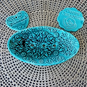 Mandala mintás kerámia szappantartó, türkiz, Otthon & Életmód, Fürdőszoba, Szappantartó, Kerámia, Festett tárgyak, MESKA