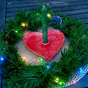 Szív alakú kerámia gyertyatartós tál, piros - Meska.hu