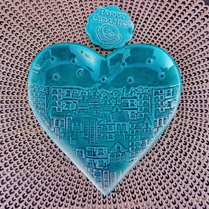 Ház mintás kerámia tál, türkiz - Meska.hu