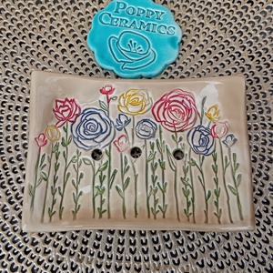 Virágos rét mintás kerámia szappantartó, bézs, Otthon & Életmód, Fürdőszoba, Szappantartó, Kerámia, Festett tárgyak, MESKA