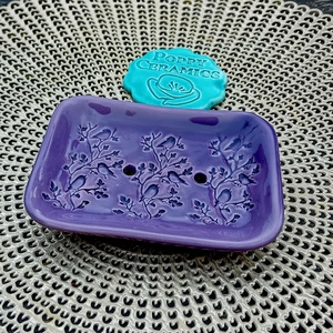 Madárka mintás kerámia szappantartó, lila - otthon & életmód - fürdőszoba - szappantartó - Meska.hu