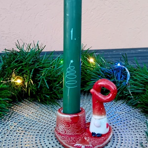 Manós kerámia gyertyatartós kis dísz, piros - esküvő - dekoráció - asztaldísz - Meska.hu