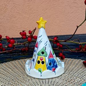 Házikó mintás kerámia mécsestartó - Meska.hu