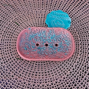 Türkiz-rózsaszín kerámia szappantartó, Otthon & Életmód, Fürdőszoba, Szappantartó, Kerámia, Festett tárgyak, MESKA