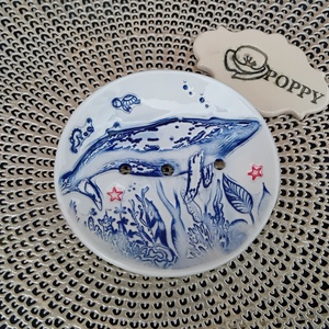 Bálna mintás  kerámia szappantartó, kék, Otthon & Életmód, Fürdőszoba, Szappantartó, Kerámia, Festett tárgyak, MESKA