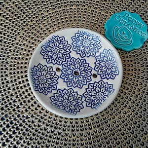 Mandala mintás  kerámia szappantartó, kék, Otthon & Életmód, Fürdőszoba, Szappantartó, Kerámia, Festett tárgyak, MESKA