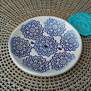 Mandala mintás  kerámia szappantartó, kék - otthon & életmód - fürdőszoba - szappantartó - Meska.hu
