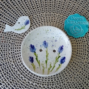 Levendula mintás kerámia szappantartó, kerek2, Otthon & Életmód, Fürdőszoba, Szappantartó, Kerámia, Festett tárgyak, MESKA