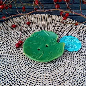 Levél alakú kerámia szappantartó, matt zöld - otthon & életmód - fürdőszoba - szappantartó - Meska.hu