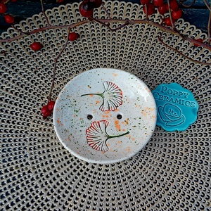 Ginkgo mintás kerámia szappantartó, Otthon & Életmód, Fürdőszoba, Szappantartó, Kerámia, Festett tárgyak, MESKA