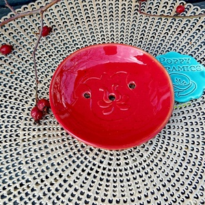 Tulipán mintás  kerámia szappantartó,  piros, Otthon & Életmód, Fürdőszoba, Szappantartó, Kerámia, Festett tárgyak, MESKA