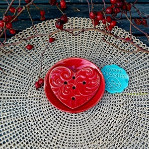 Szív mintás  kerámia szappantartó, 2részes, Otthon & Életmód, Fürdőszoba, Szappantartó, Kerámia, Festett tárgyak, MESKA