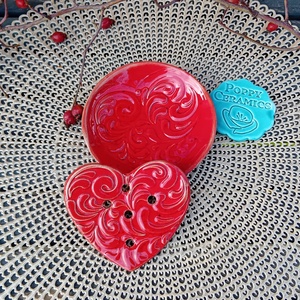 Szív mintás  kerámia szappantartó, 2részes - otthon & életmód - fürdőszoba - szappantartó - Meska.hu