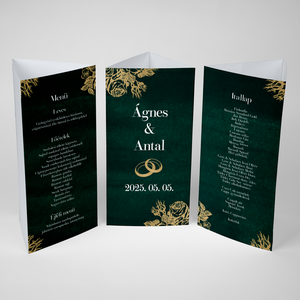 Smaragdzöld és arany színű esküvői menükártya (digitális termék), Esküvő, Meghívó & Kártya, Menü, , MESKA