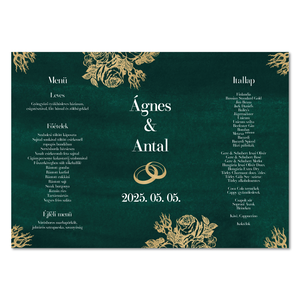 Smaragdzöld és arany színű esküvői menükártya (digitális termék) - esküvő - meghívó & kártya - menü - Meska.hu