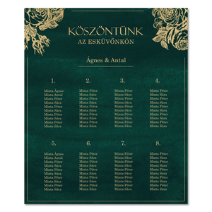 Smaragdzöld és arany színű ültetőtábla, ültetési rend (digitális termék) - esküvő - dekoráció - tábla & jelzés - Meska.hu